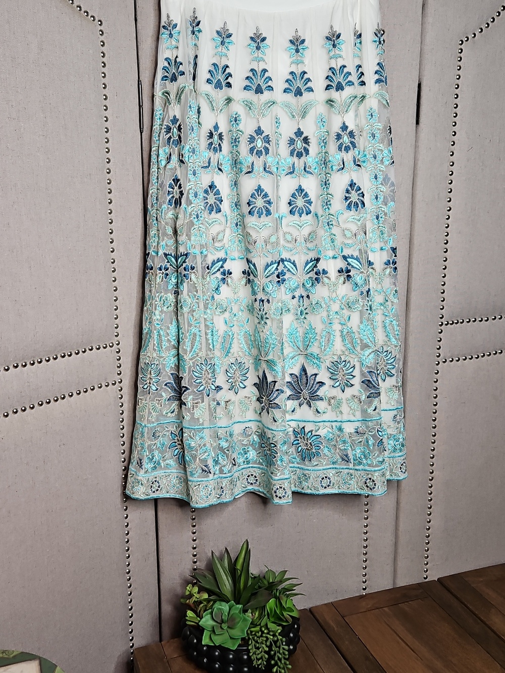 Soft Surrounding Icon Alexandria Skirt Aqua Scroll - Picture 3 of 14